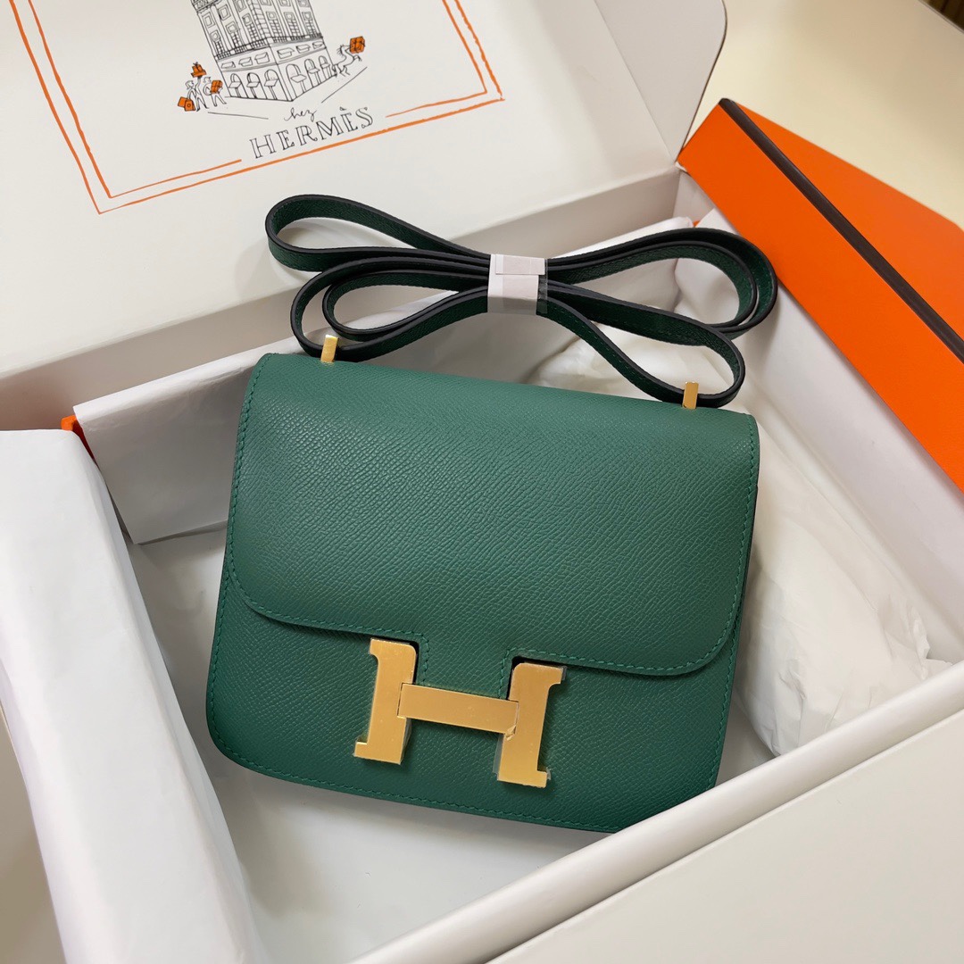 Hermes Constance 18 Mini Shoulder Bag In Vert Emeraude Epsom Leather